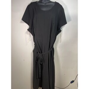NWT Lane Bryant Dress Womens Size 26 Sheath Midi Square Neck Belted Zip Black